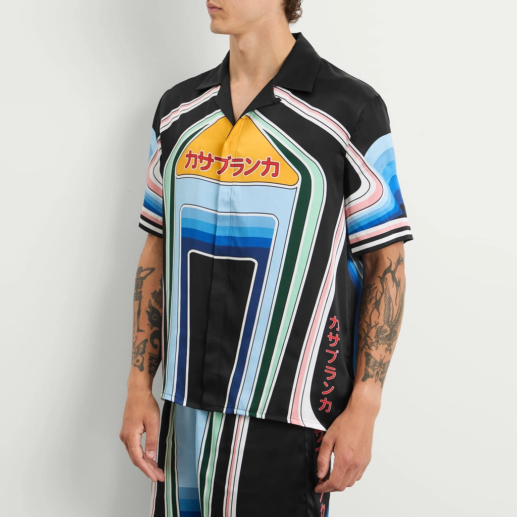 Casablanca Men's Graphic Mountain Short Sleeve Shirt Black