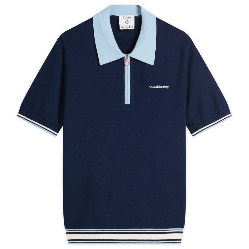 Casablanca Men's Merino Tennis Polo Blue