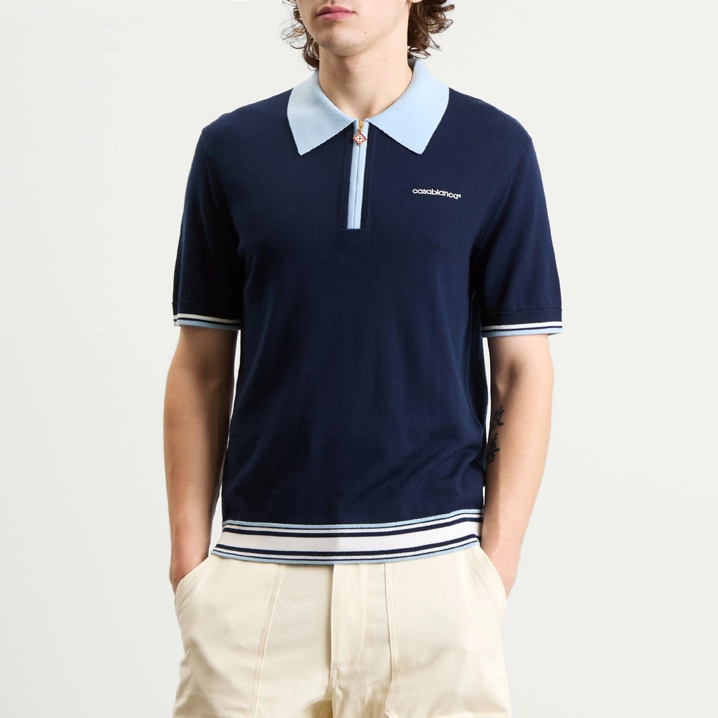 Casablanca Men's Merino Tennis Polo Blue