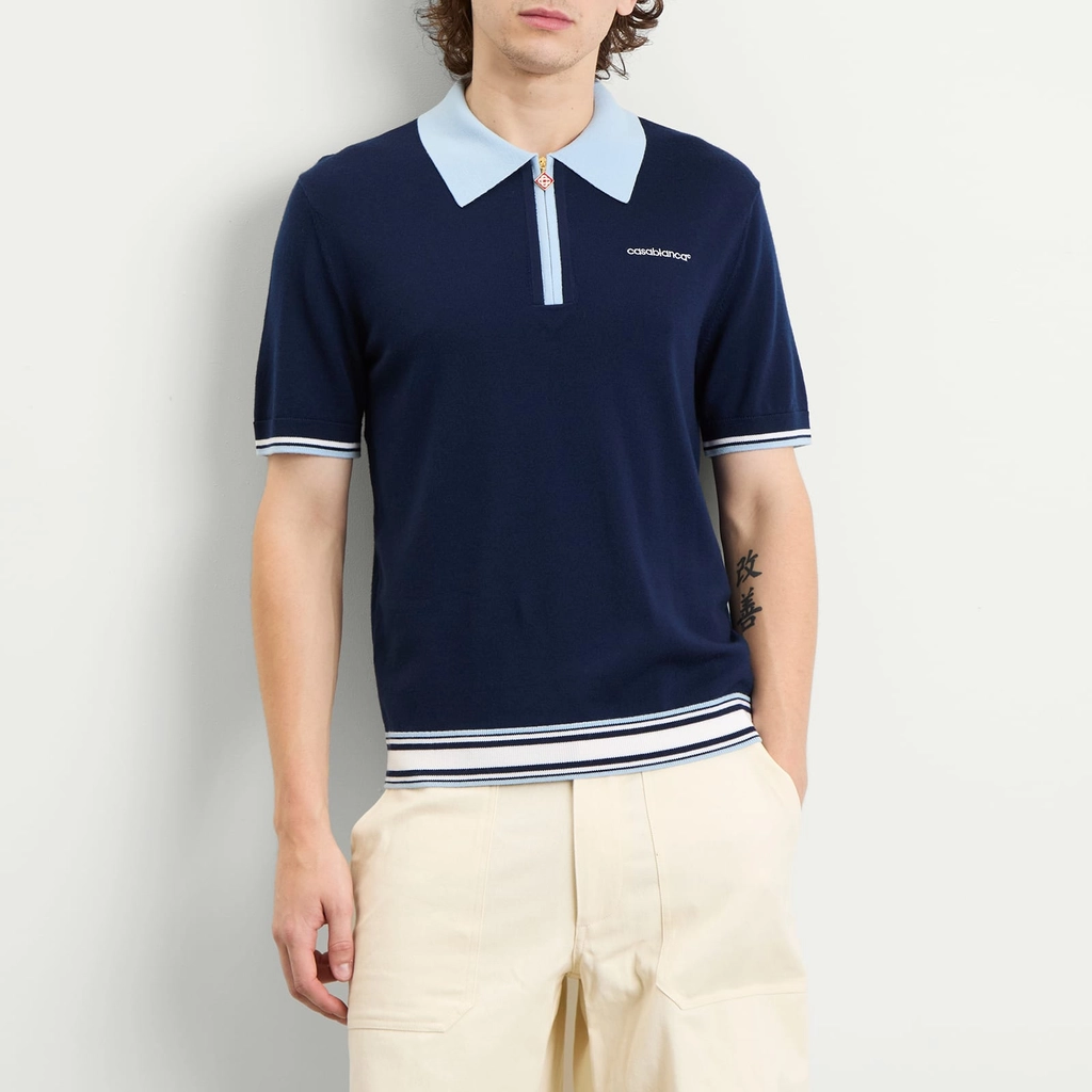 Casablanca Men's Merino Tennis Polo Blue