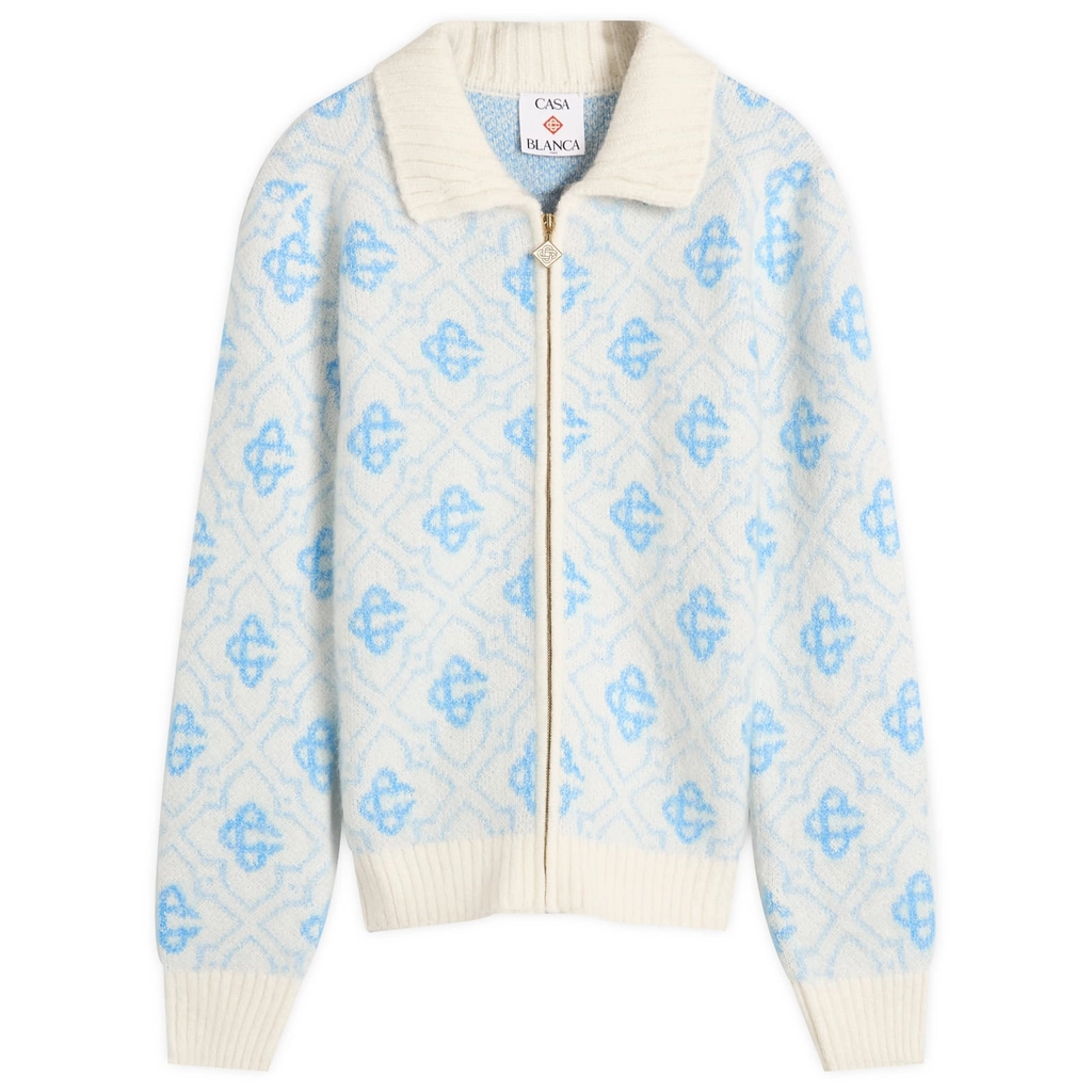 Casablanca Men's Monogram Mohair Blend Zip Up Blue
