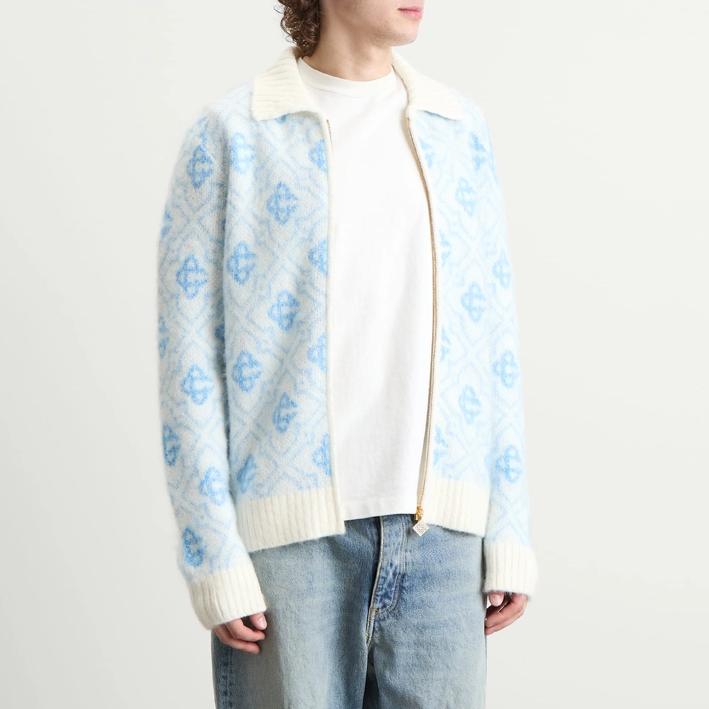 Casablanca Men's Monogram Mohair Blend Zip Up Blue