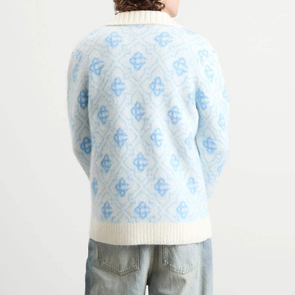 Casablanca Men's Monogram Mohair Blend Zip Up Blue
