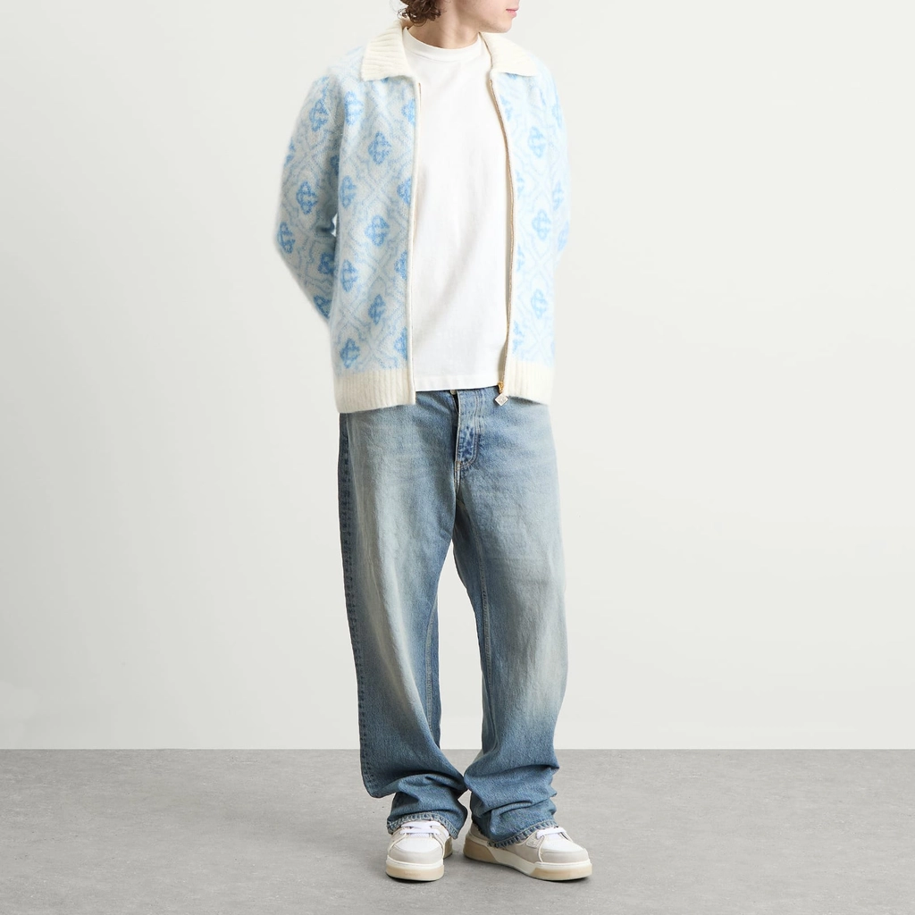 Casablanca Men's Monogram Mohair Blend Zip Up Blue