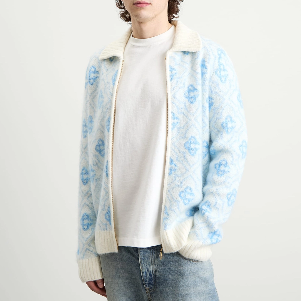 Casablanca Men's Monogram Mohair Blend Zip Up Blue
