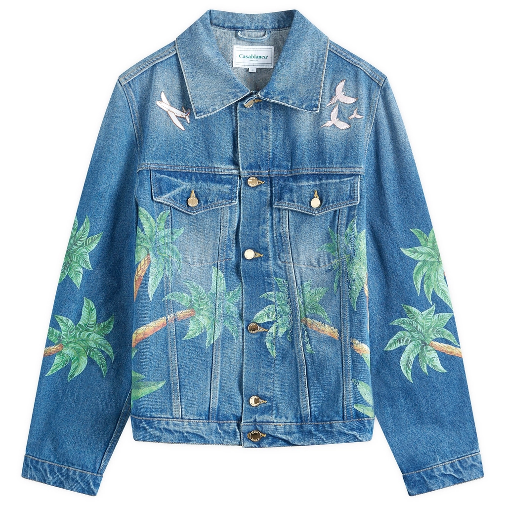Casablanca Men's Tennis Club Print Embroidered Denim Jacket Blue