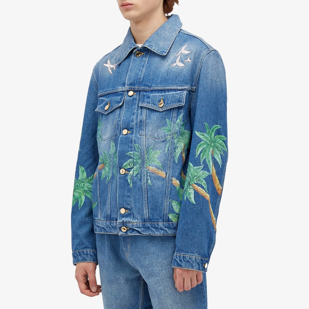 Casablanca Men's Tennis Club Print Embroidered Denim Jacket Blue