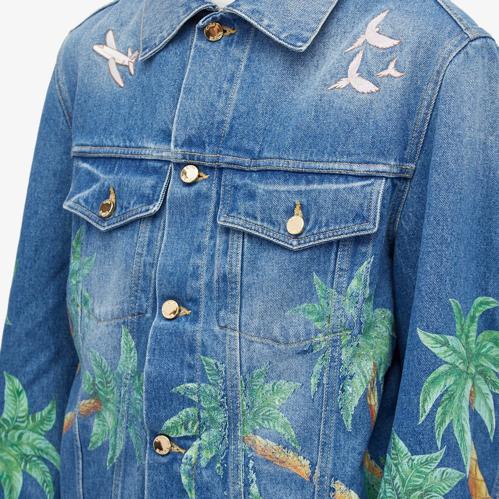 Casablanca Men's Tennis Club Print Embroidered Denim Jacket Blue