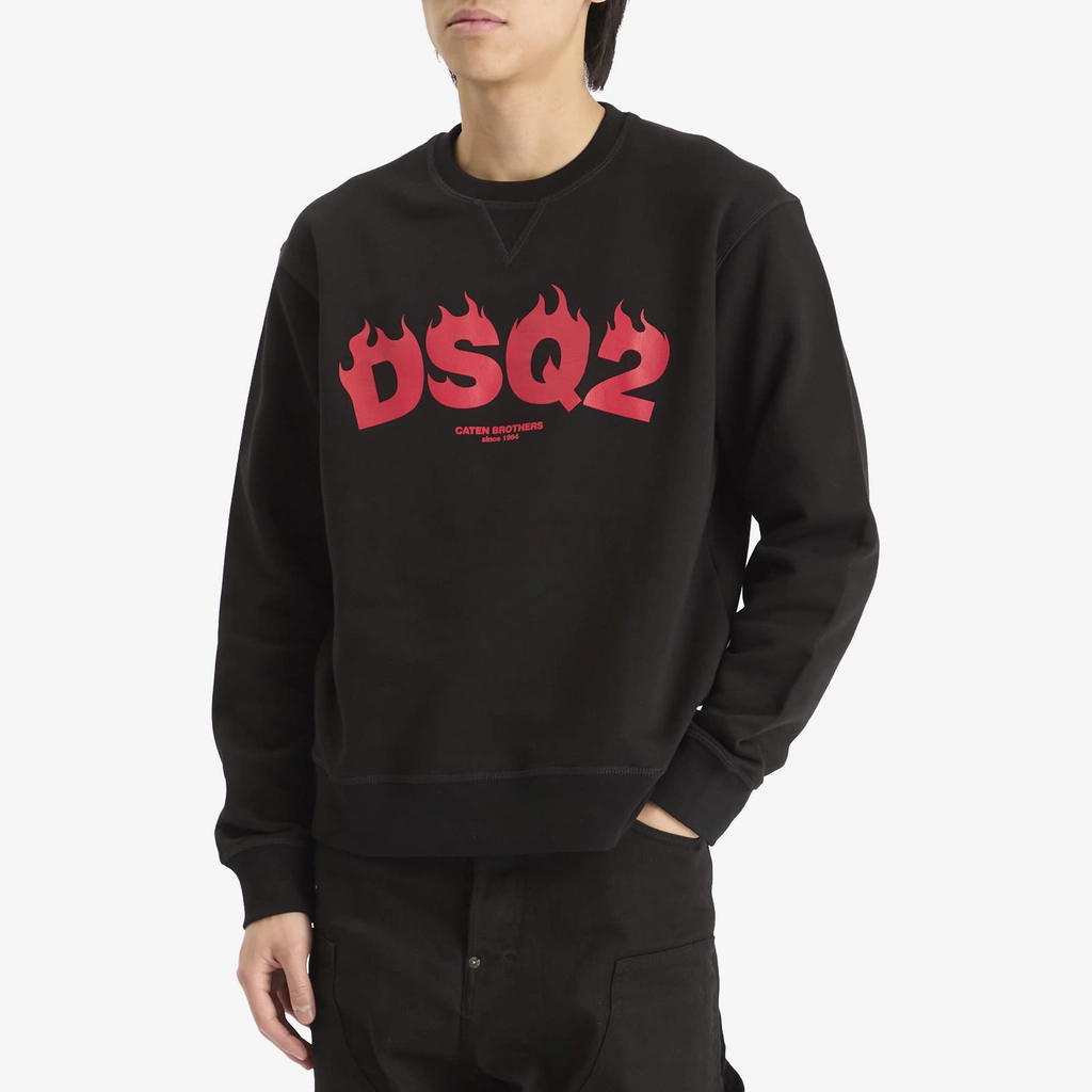 Dsquared2 Men's Flames Logo Cool Fit Crew Sweat Black