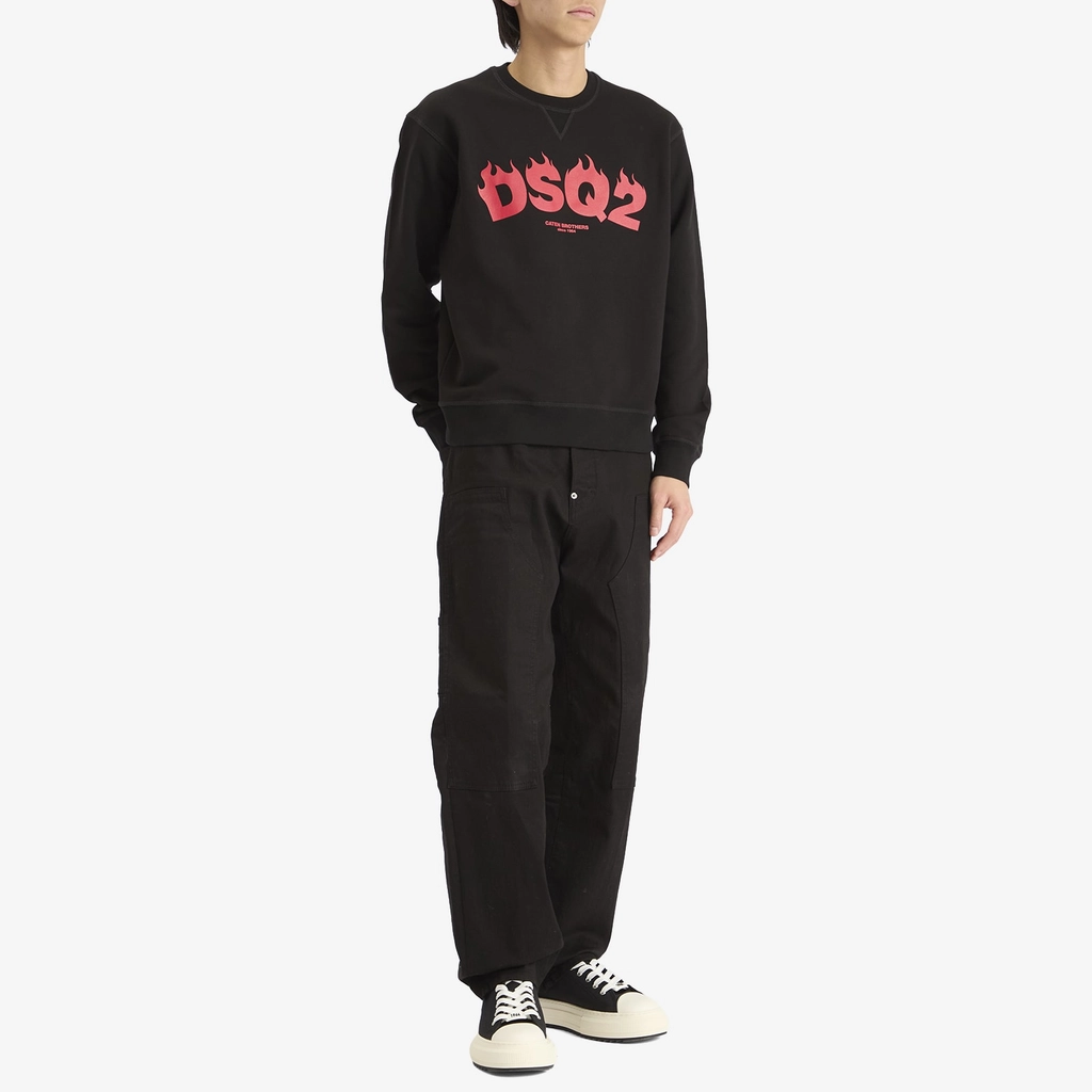 Dsquared2 Men's Flames Logo Cool Fit Crew Sweat Black