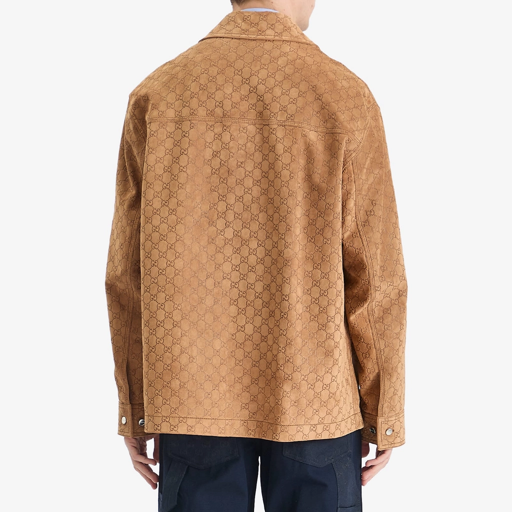 Gucci Men's All Over GG Suede Shirt Camel