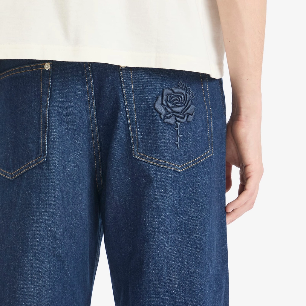 Gucci Men's Baggy Fit Indigo Wash Jeans Dark Blue/Mix