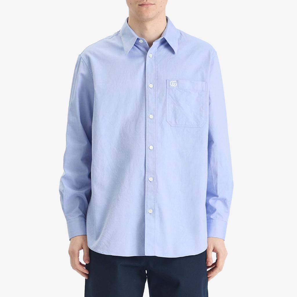 Gucci Men's Oxford Cotton Long Sleeve Shirt Sky Blue