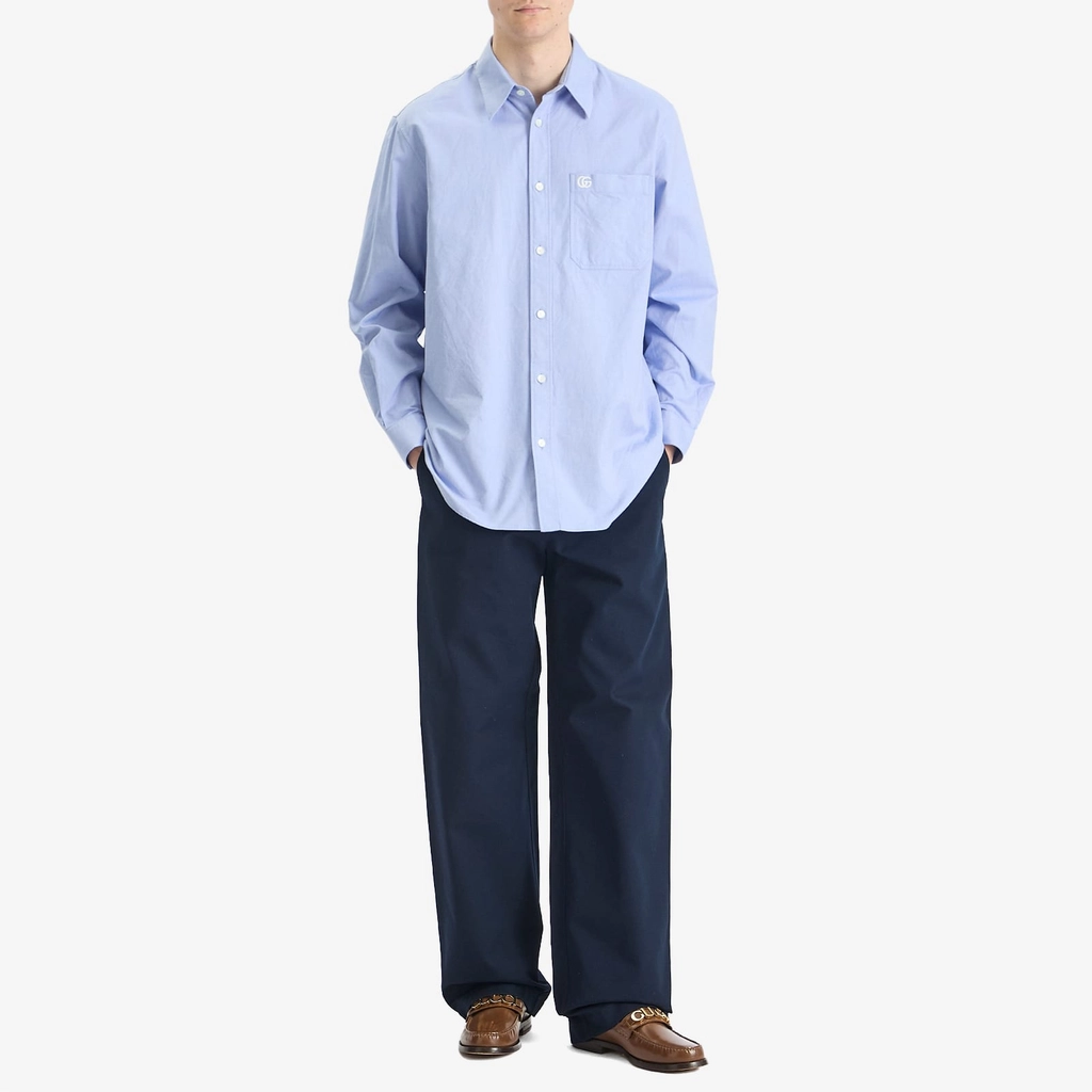 Gucci Men's Oxford Cotton Long Sleeve Shirt Sky Blue