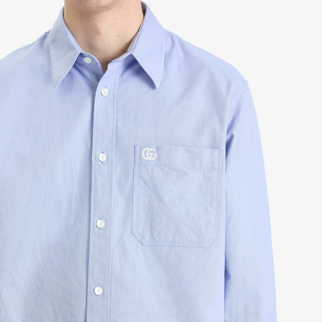 Gucci Men's Oxford Cotton Long Sleeve Shirt Sky Blue