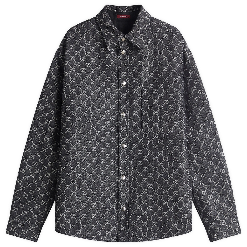 Gucci Men's Reversible GG Denim Jacquard Overshirt Dark Grey/Ivory