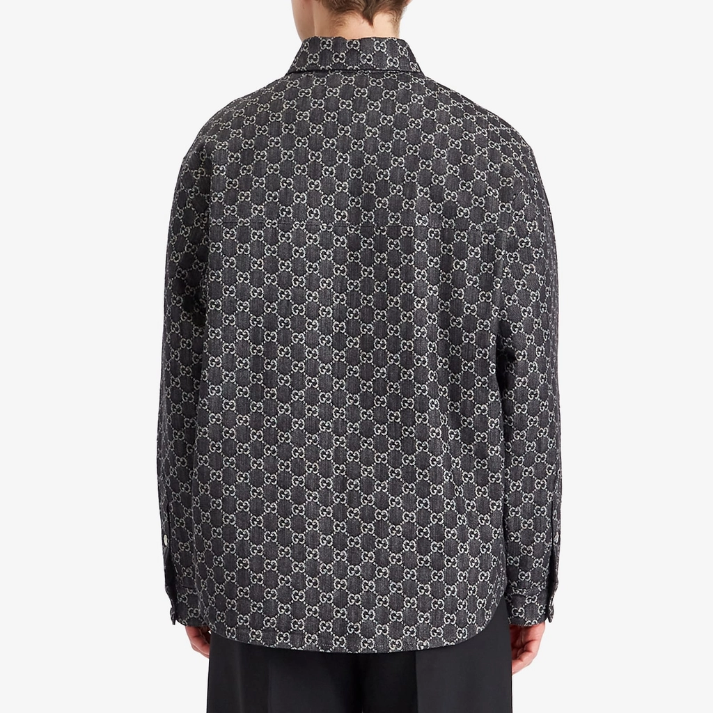 Gucci Men's Reversible GG Denim Jacquard Overshirt Dark Grey/Ivory