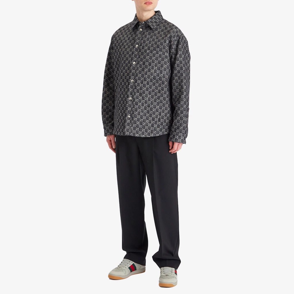 Gucci Men's Reversible GG Denim Jacquard Overshirt Dark Grey/Ivory