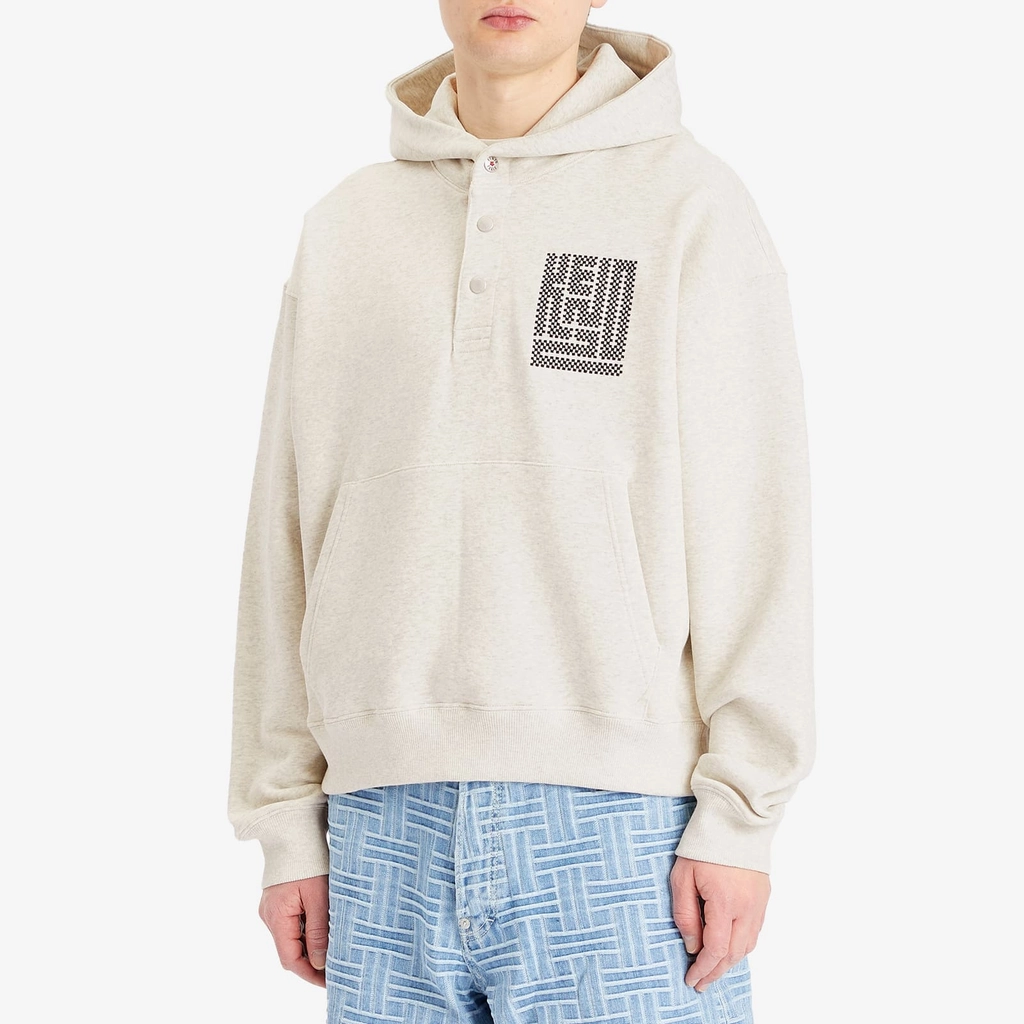 Kenzo Men's Gots Kamon Embroidered Buttoned Hoodie Pale Grey