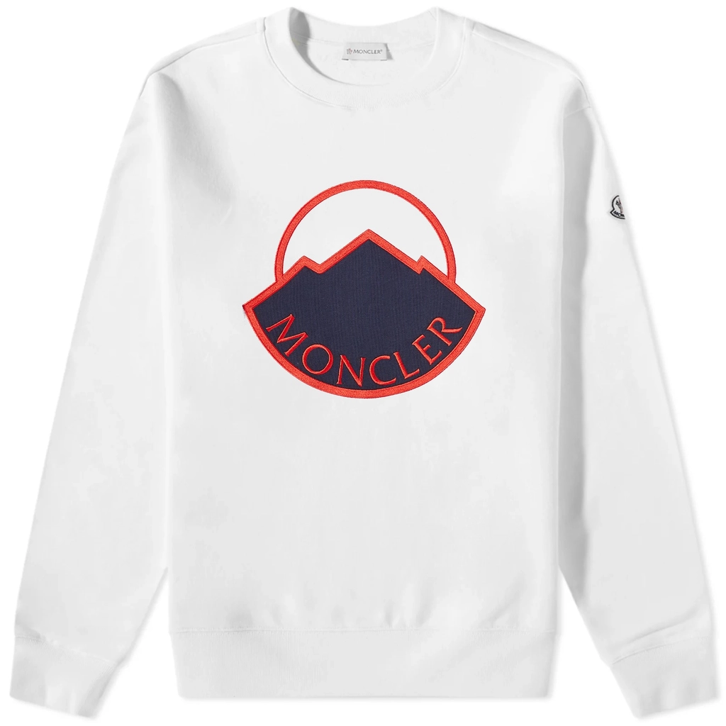 Moncler Men's Large Logo Crew Sweat White