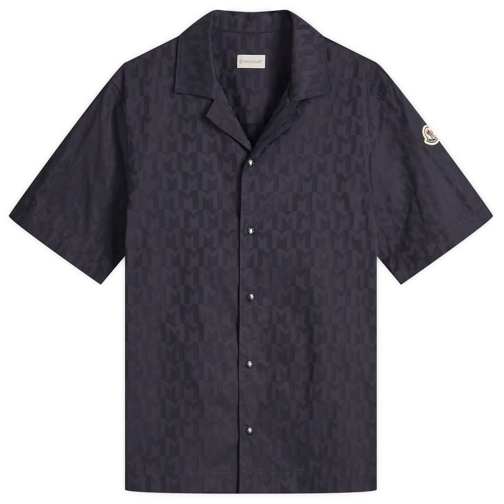 Moncler Men's Cotton Monogram Jacquard Shirt Navy