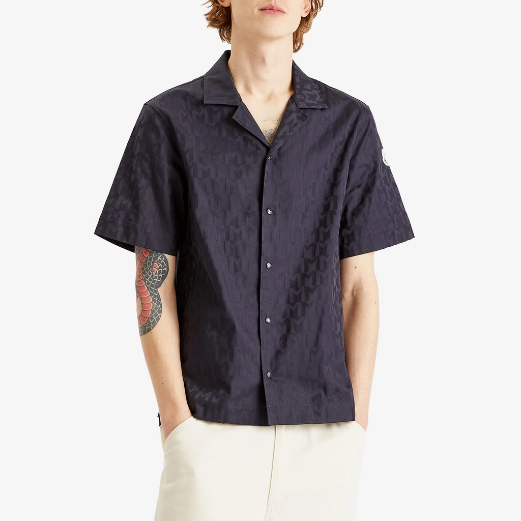 Moncler Men's Cotton Monogram Jacquard Shirt Navy