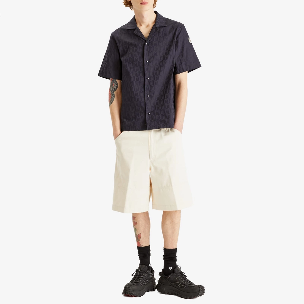 Moncler Men's Cotton Monogram Jacquard Shirt Navy