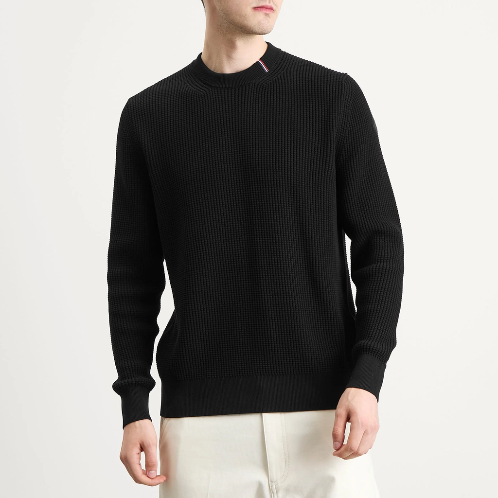Moncler Men's Cotton Woven Crew Neck Jumper Black