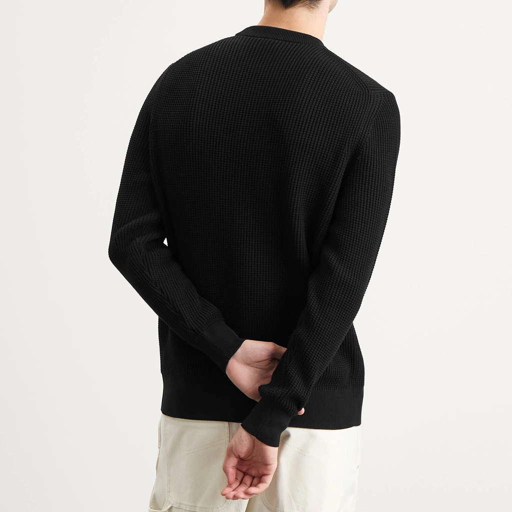 Moncler Men's Cotton Woven Crew Neck Jumper Black