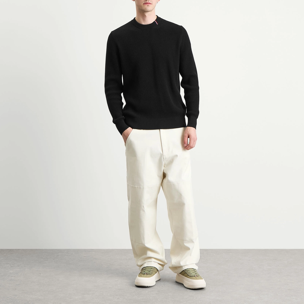 Moncler Men's Cotton Woven Crew Neck Jumper Black
