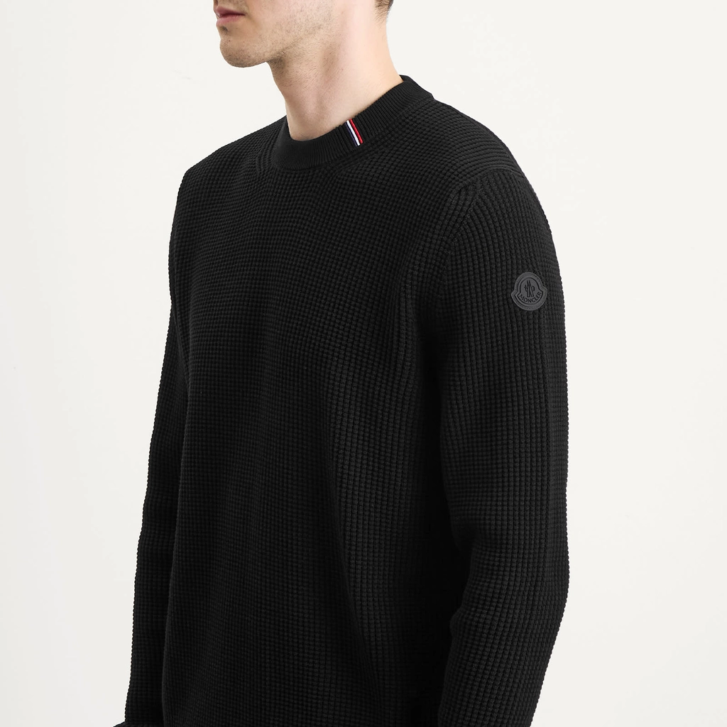 Moncler Men's Cotton Woven Crew Neck Jumper Black