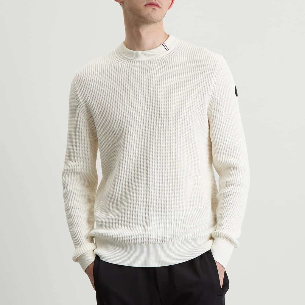 Moncler Men's Cotton Woven Crew Neck Jumper White