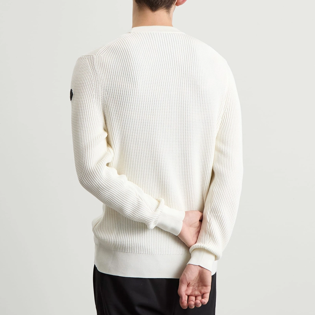 Moncler Men's Cotton Woven Crew Neck Jumper White