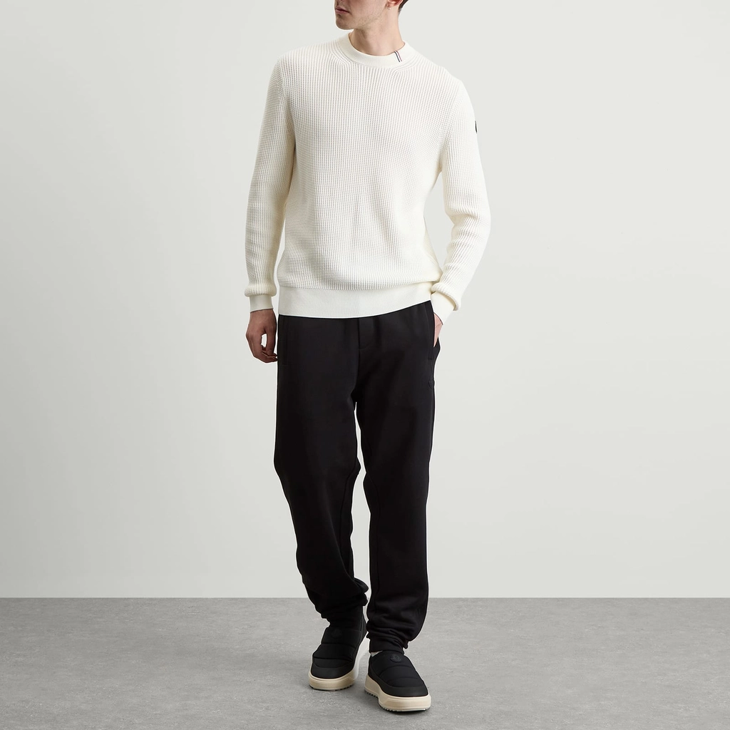 Moncler Men's Cotton Woven Crew Neck Jumper White
