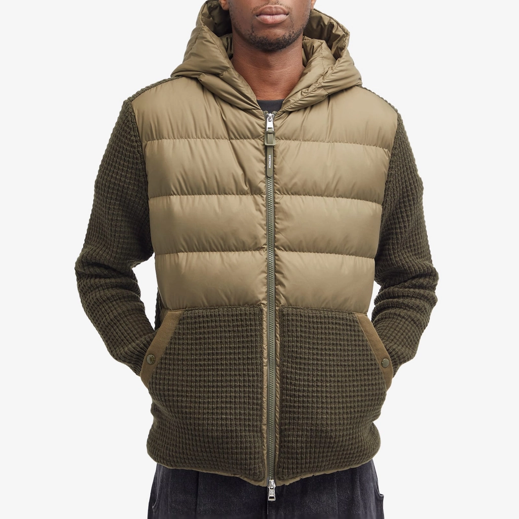 Moncler Men's Down Knit Waffle Jacket Olive