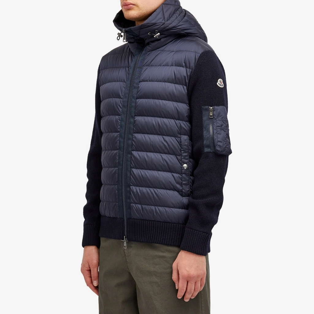 Moncler Men's Hooded Down Knit Jacket Navy