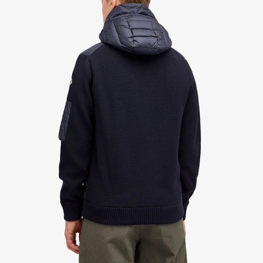 Moncler Men's Hooded Down Knit Jacket Navy