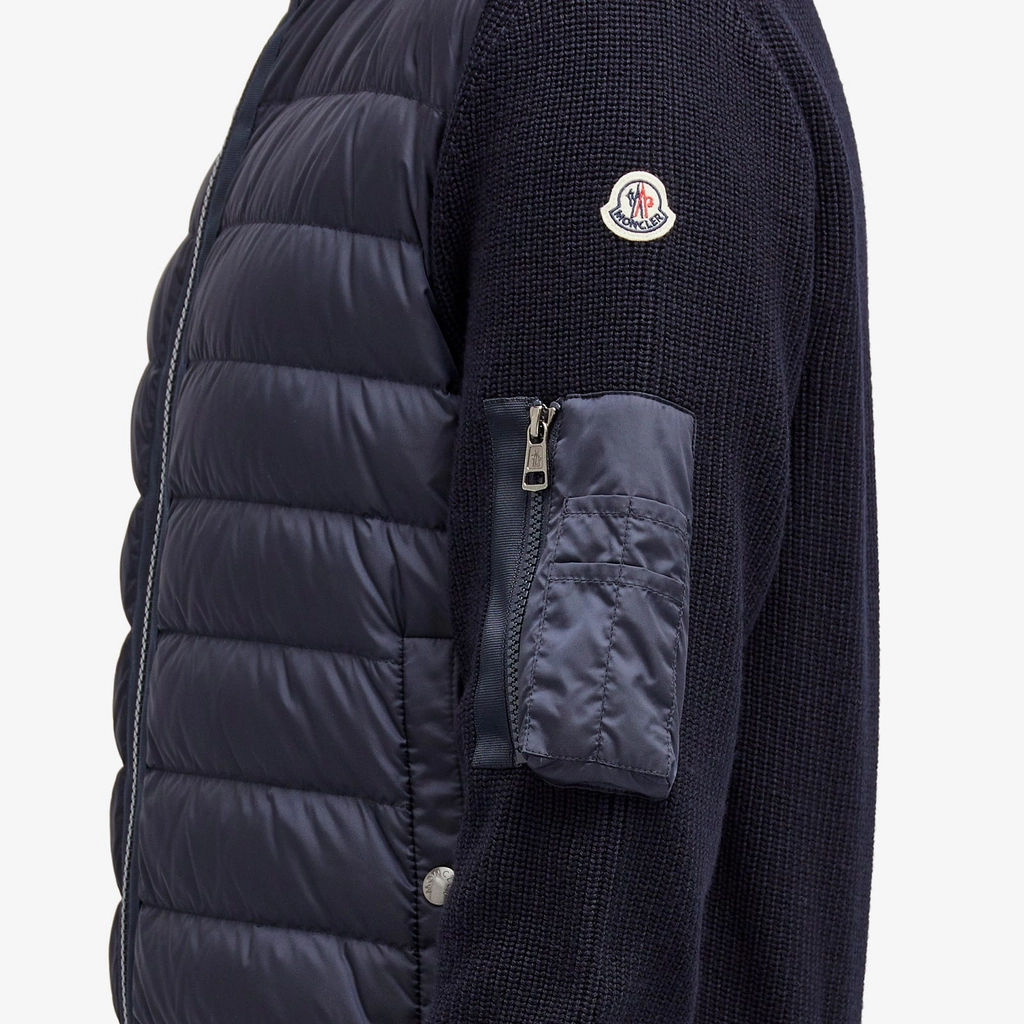 Moncler Men's Hooded Down Knit Jacket Navy