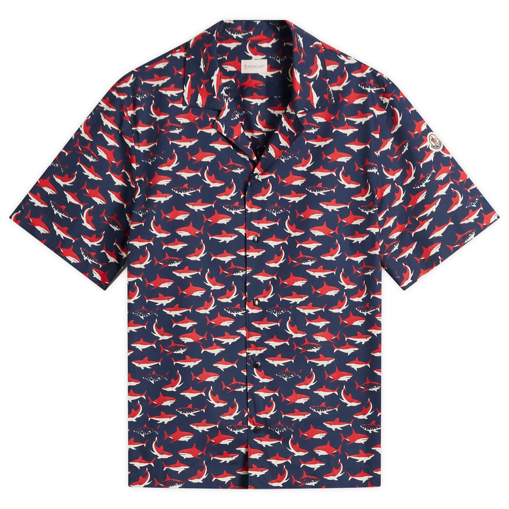 Moncler Men's Little Sharks Printed Cotton Poplin Shirt Multi