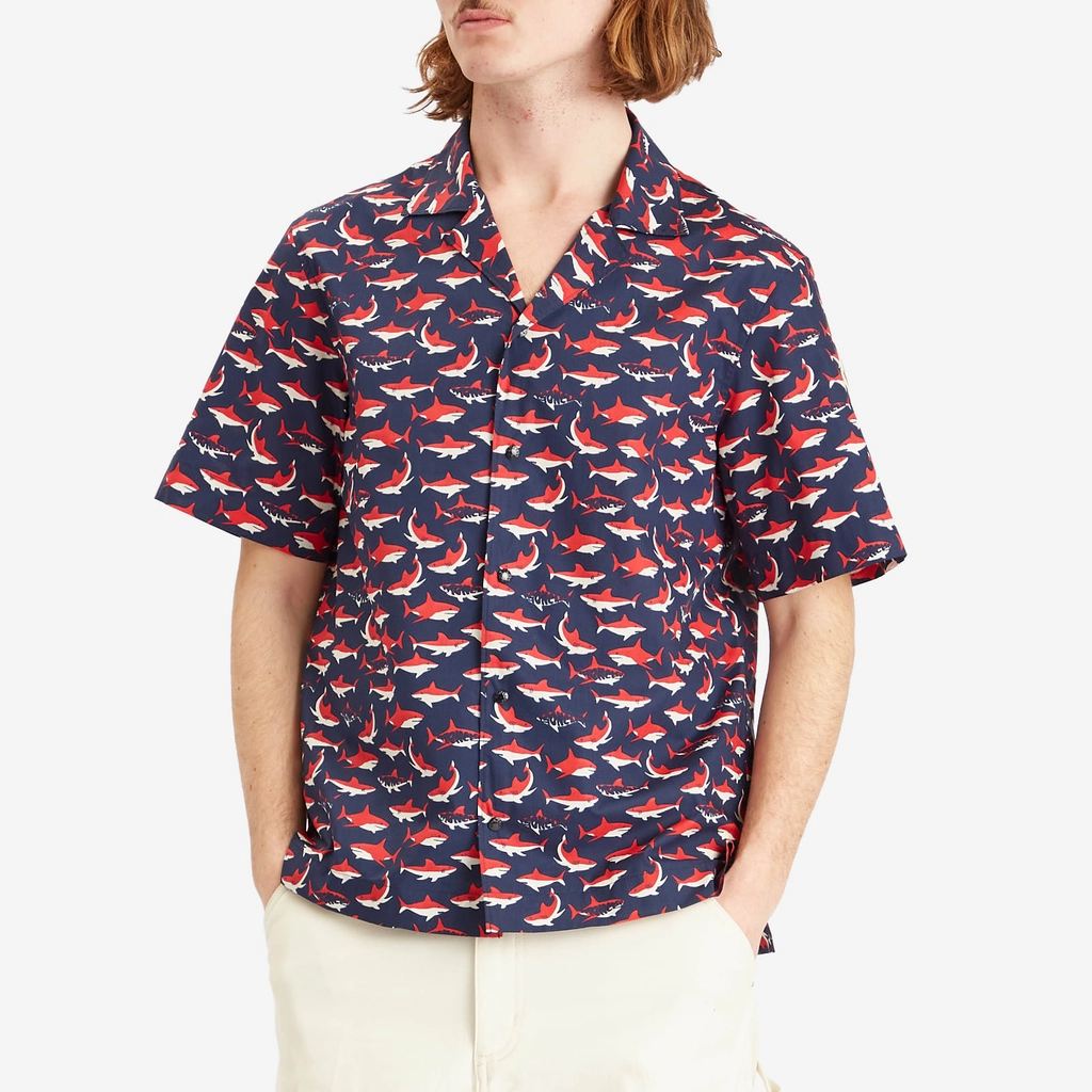Moncler Men's Little Sharks Printed Cotton Poplin Shirt Multi