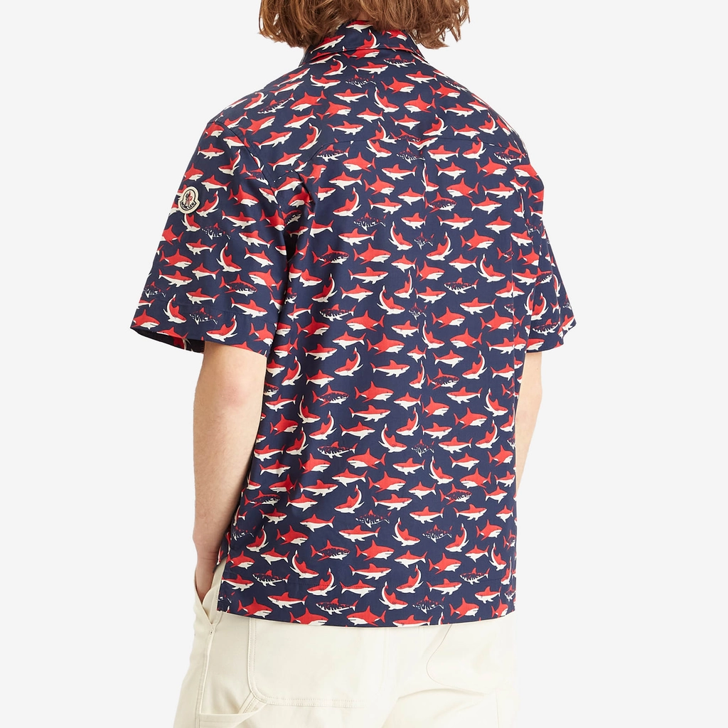 Moncler Men's Little Sharks Printed Cotton Poplin Shirt Multi