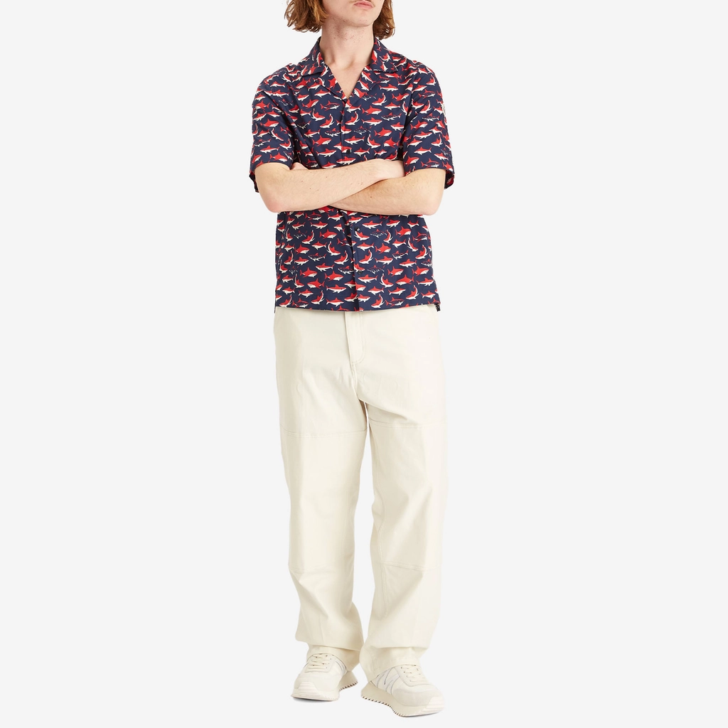 Moncler Men's Little Sharks Printed Cotton Poplin Shirt Multi