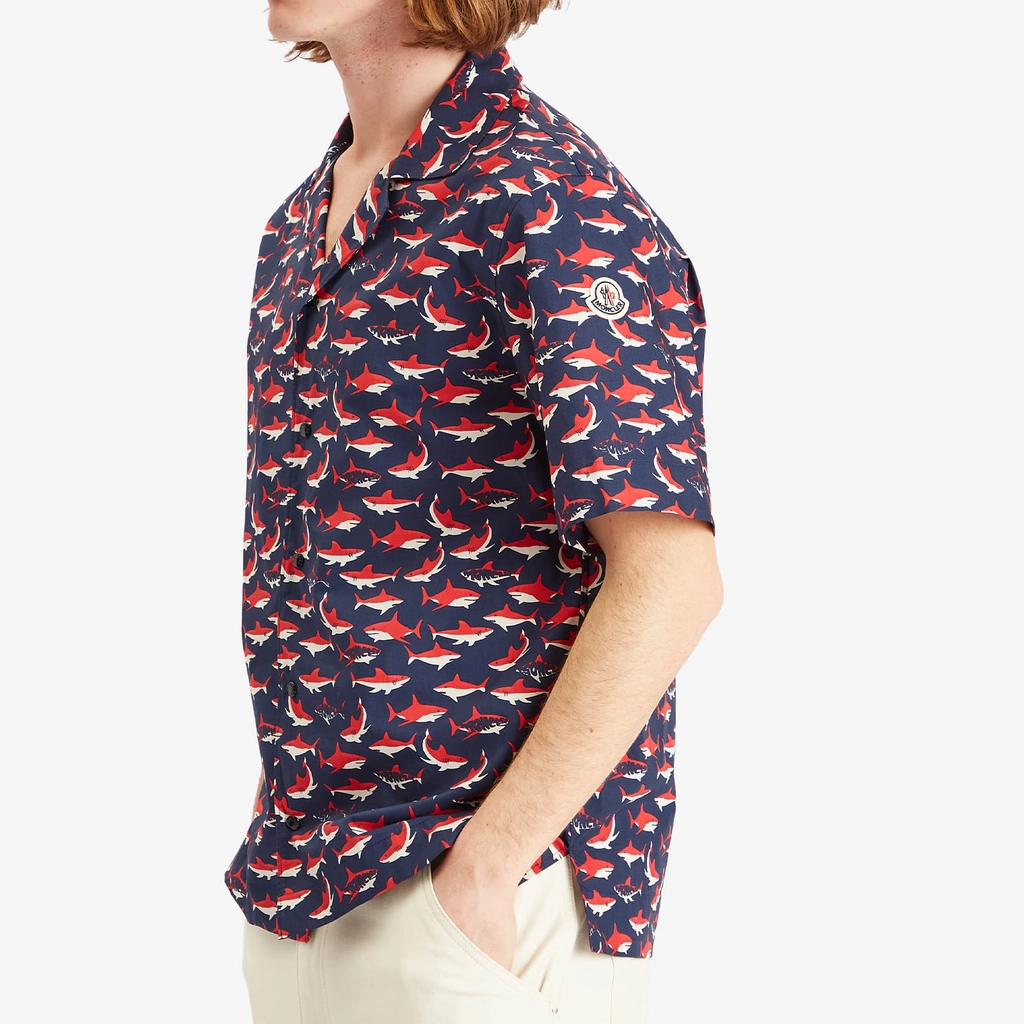 Moncler Men's Little Sharks Printed Cotton Poplin Shirt Multi