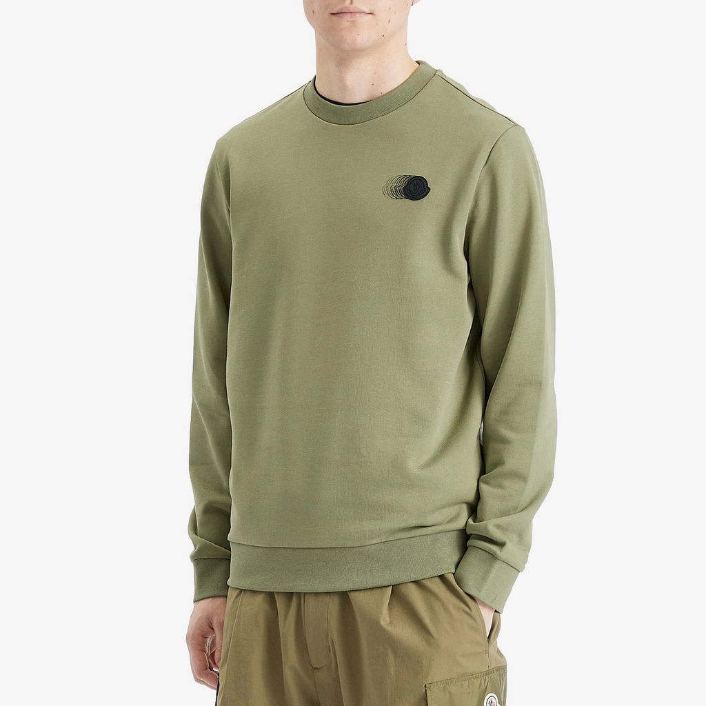 Moncler Men's Swoosh Cotton Fleece Sweatshirt Green