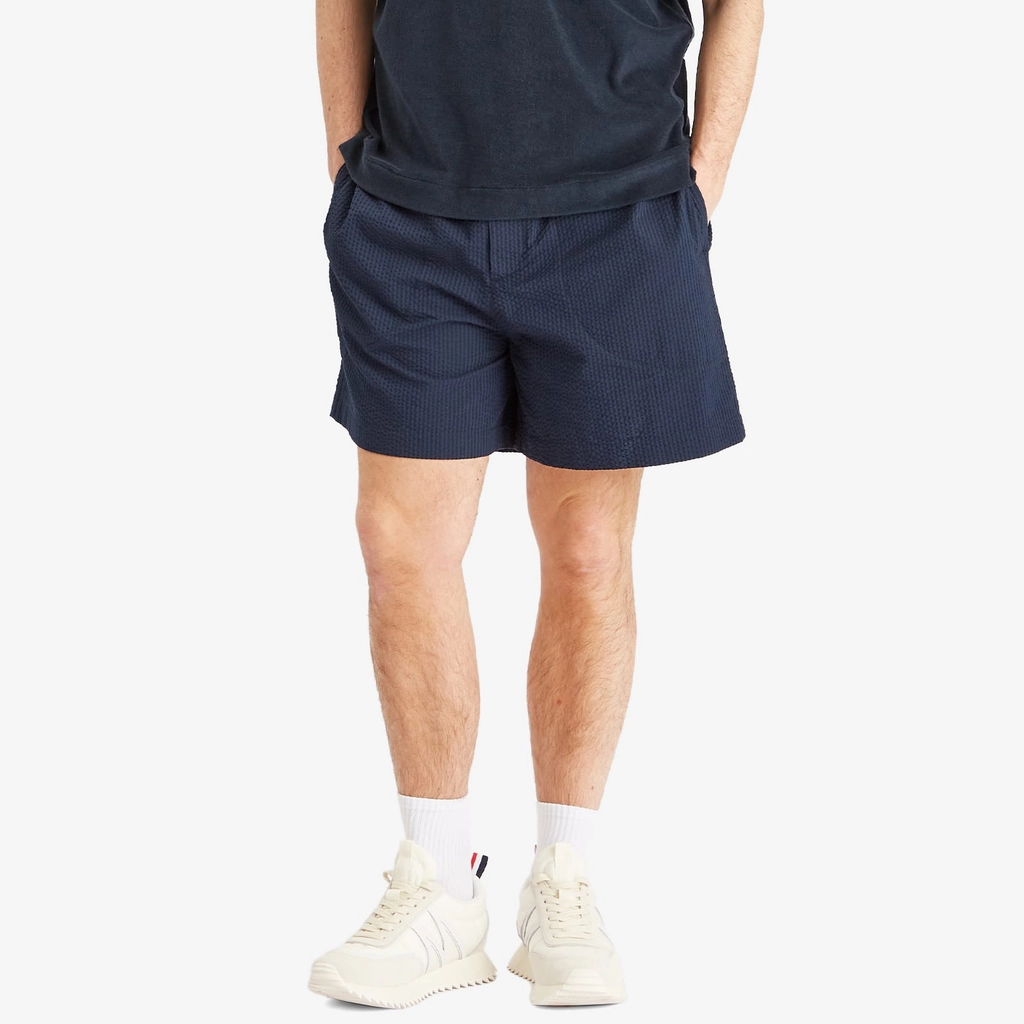 Moncler Men's Technical Seersucker Shorts Navy