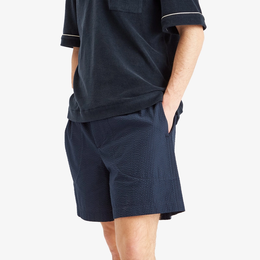 Moncler Men's Technical Seersucker Shorts Navy