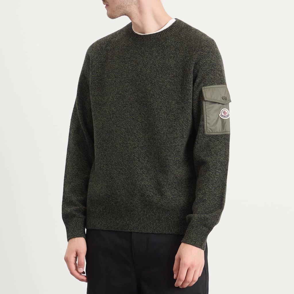 Moncler Men's Wool Cashmere Mouline Crew Neck Jumper Green