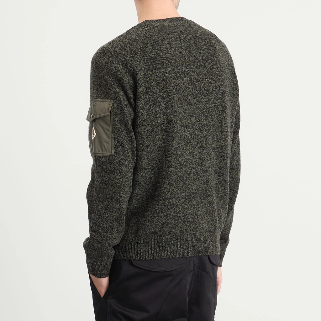 Moncler Men's Wool Cashmere Mouline Crew Neck Jumper Green