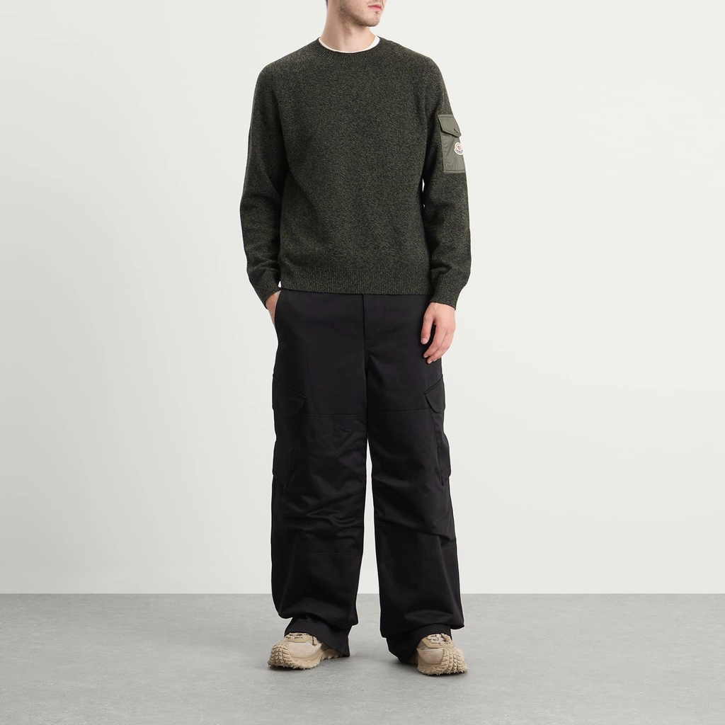 Moncler Men's Wool Cashmere Mouline Crew Neck Jumper Green