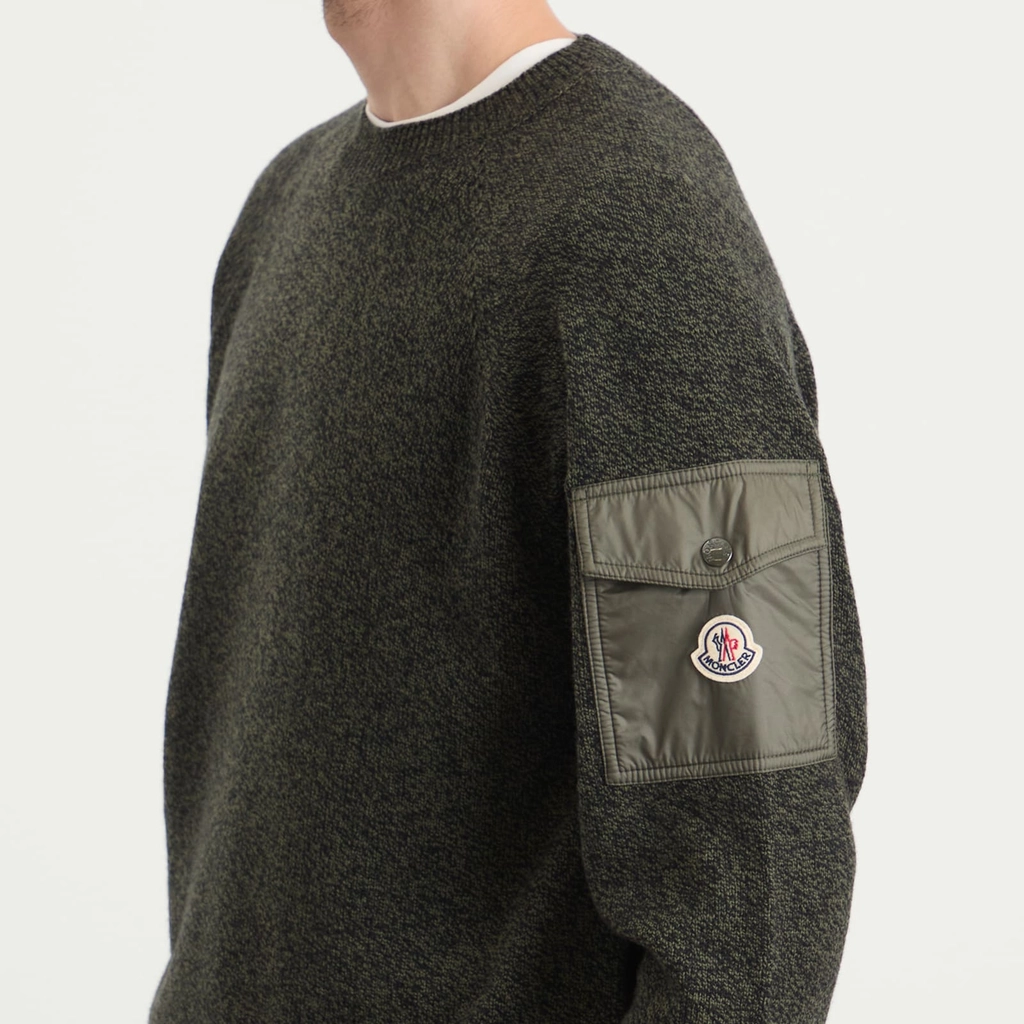 Moncler Men's Wool Cashmere Mouline Crew Neck Jumper Green